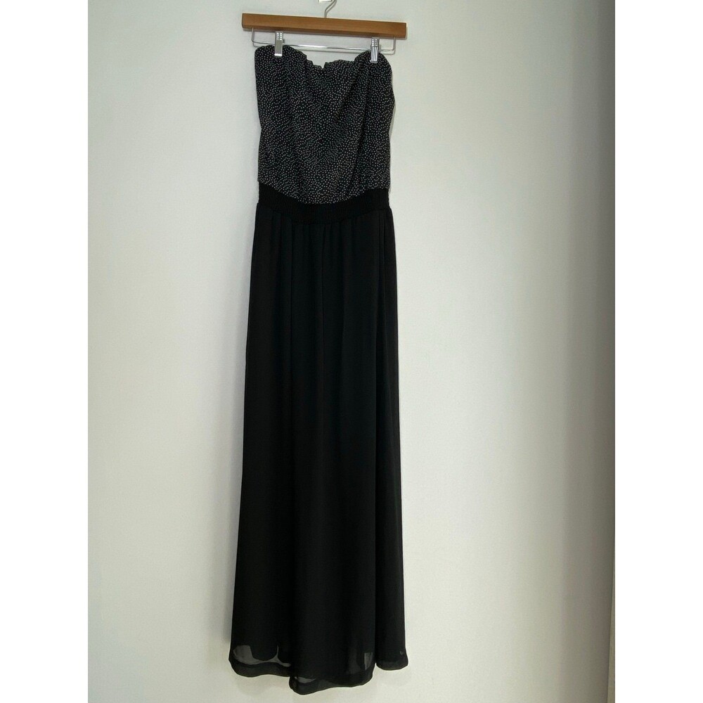 Want & Need Strapless Polka Dot Jumpsuit Sheer Wide Leg Overlay M